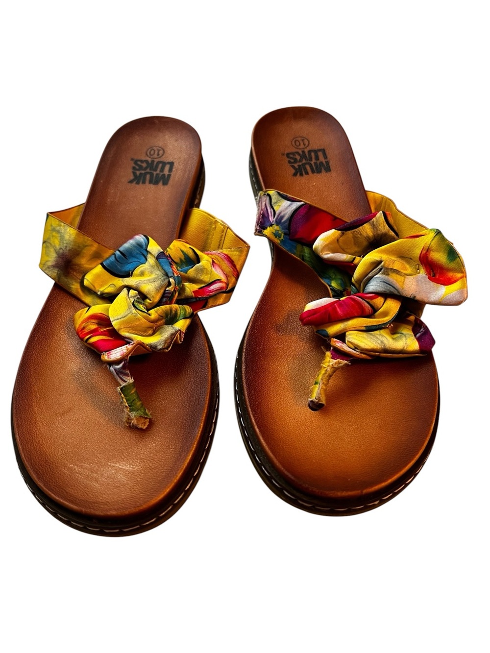 Muk Luks Yellow Multicolor Knot-Top Women’s Sandals